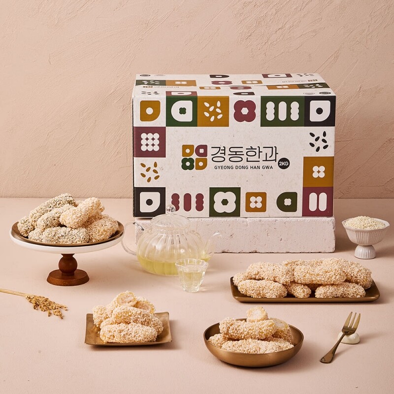 강원더몰,찹쌀 강정세트 2kg (찹쌀·쑥) 국내산 한과 유과 추석 설날 명절 실속 한과세트