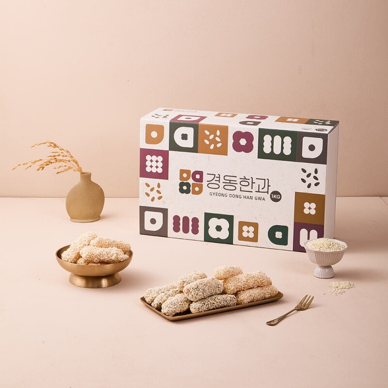 강원더몰,찹쌀 강정세트 1kg (찹쌀·쑥) 국내산 한과 유과 추석 설날 명절 실속 한과세트