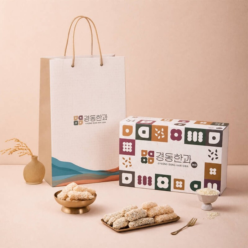 강원더몰,찹쌀 강정세트 1kg (찹쌀·쑥) 국내산 한과 유과 추석 설날 명절 실속 한과세트